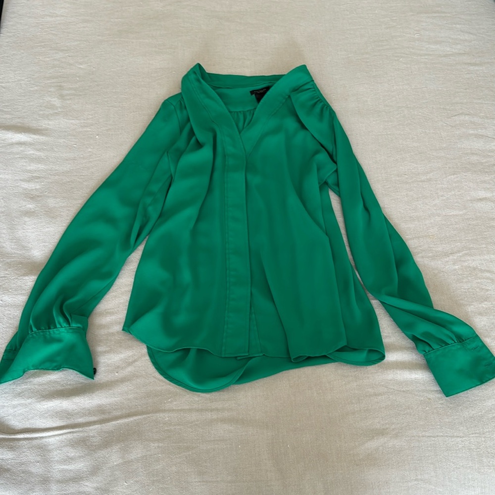 Green long sleeved woven dress top xs
